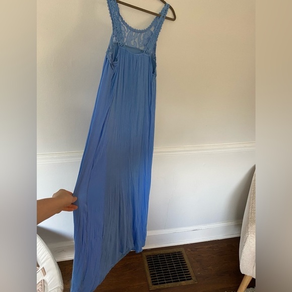 Flying Tomato Blue Sleeveless Floral Eyelet Scoop Neck Maxi Dress Size L - Picture 8 of 10